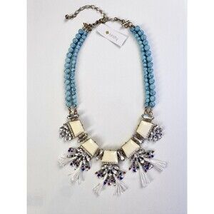 Landry - Ivory Cabochon & Turquoise Beaded Multicolor Tassel Statement Necklace